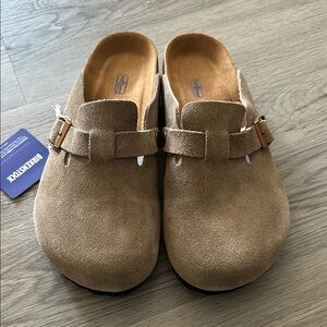 Birkenstock Tan Suede Boston Clogs
